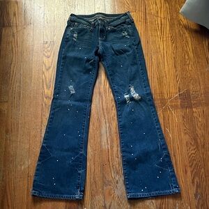 Chic Distressed Navy Flare Jeans